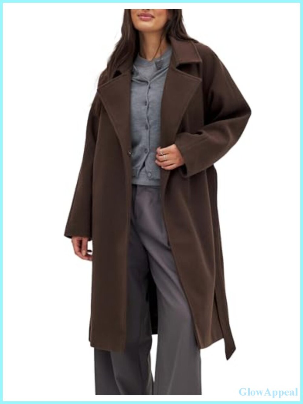 Belted Wool Blend Trench Coat Women Classic Notch Lapel Long Peacoat with